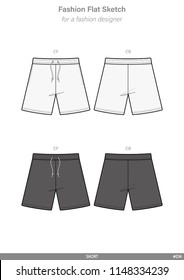 PANTS SHORT FASHION FLAT SKETCHES technical drawings teck pack Illustrator vector template	