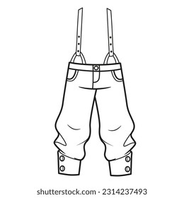 Pants with suspenders and buttons outline for coloring on a white background