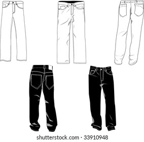 Pants template/mockup for designs in vector format. Colors are easily modified, shadows can be hidden, each pant on a separate layer with a sublayer where you may place your own design.