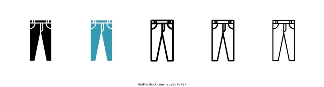 Pants vector icon set in black and blue colors.