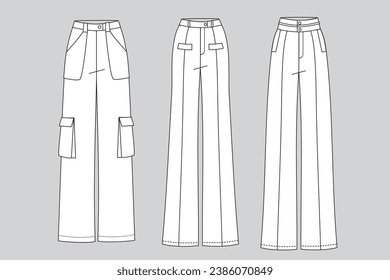 Pantalones, pantalones de mujer, pantalones de carga, pantalones pantaloides, dibujo de moda