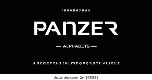 Panzer  minimal logo alphabet font. Typography abstract sans serif technology, electronic, movie, future, creative logos fonts. vector illustration 