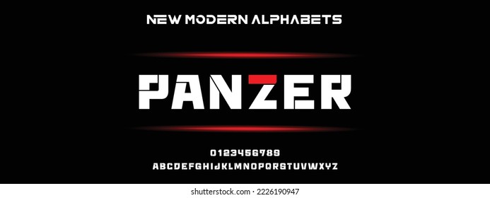 PANZER Modern Bold Font. Regular Italic Number Typography urban style alphabet fonts for fashion, sport, technology, digital, movie, logo design, vector illustration