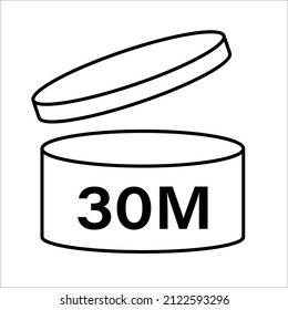 PAO cosmetic icon, mark of period after opening. Expiration time after package opened, white label. 30 month expirity on white background, vector illustration.