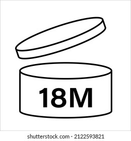 PAO cosmetic icon, mark of period after opening. Expiration time after package opened, white label. 12 month expirity on white background, vector illustration.