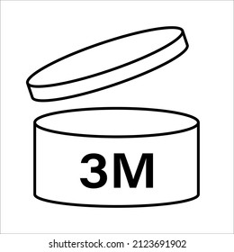 PAO cosmetic icon, mark of period after opening. Expiration time after package opened, white label. 3 month expirity on white background, vector illustration
