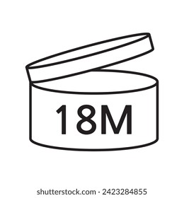PAO cosmetic icon, mark of period after opening. Expiration time after package opened, white label. 18 month expirity on white background, vector illustration.
