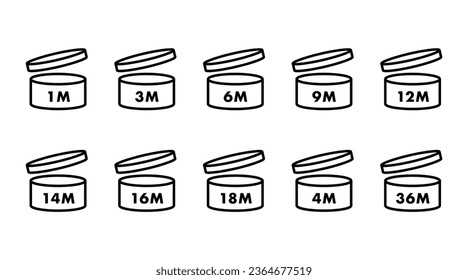 PAO cosmetics line icons. Period after opening symbol. Vector illustration.