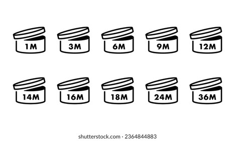 PAO cosmetics line icons. Period after opening symbol. Vector illustration.