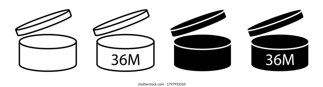 PAO cosmetics open symbol 36M set vector icons isolated on white background. Expiration period months PAO.