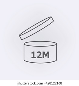 PAO cosmetics symbol 12M, Period after opening symbol 12M . Vector illustration