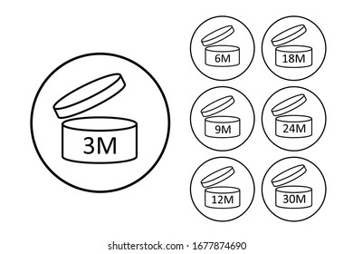 PAO cosmetics symbol, the period after opening symbol. Best before in months. Vector illustration.