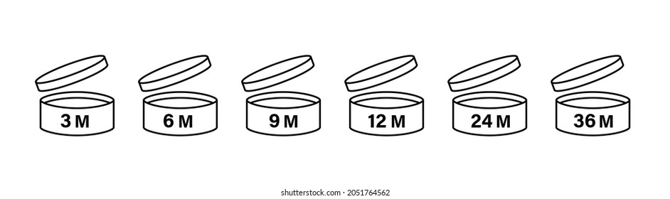 Pao icons cosmetic , open shelf life month, expiration date months PAO. Vector illustration symbols set