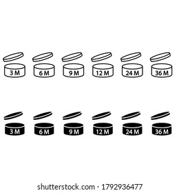 Pao vector icon of cosmetic open month life shelf, expiration period months PAO illustration symbol collection. 