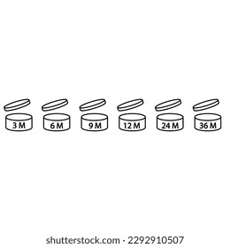 Pao vector icon of cosmetic open month life shelf, expiration period months PAO illustration symbol collection. 