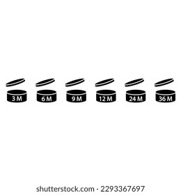 Pao vector icon of cosmetic open month life shelf, expiration period months PAO illustration symbol collection. 