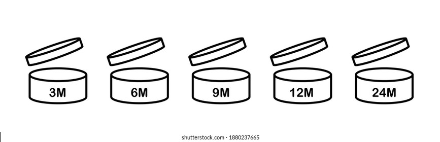 Pao vector icons of cosmetic open month life shelf, expiration period months PAO symbols set