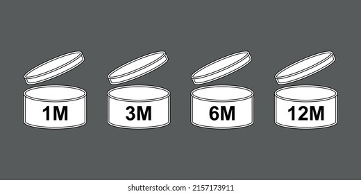 Pao vector icons of cosmetic open month expiration date, expiration date months pao set of black and white symbols