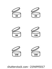 Pao vector icons of cosmetic open month life shelf pictogram, expiration period months PAO symbols set
