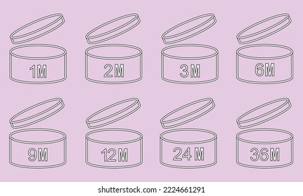 Pao vector icons of cosmetic open month expiration date, expiration date months pao set of black and white symbols