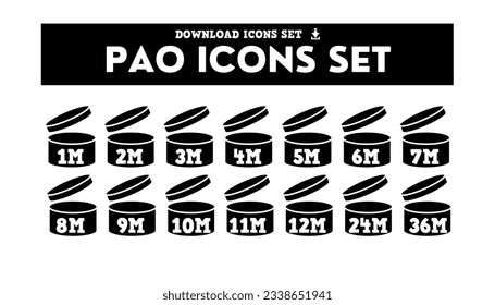 Pao vector icons of cosmetic open month life shelf, expiration period months PAO symbols set
