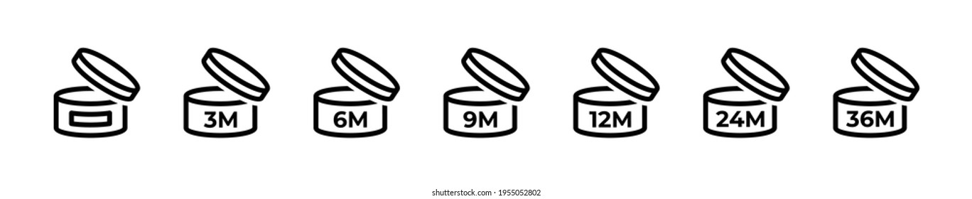 PAO vector icons set. The period after opening the package.