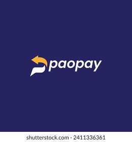 Conjunto de logotipos Paopay con diseño de flecha única, concepto de comercio electrónico, pago rápido en línea y billetera criptográfica