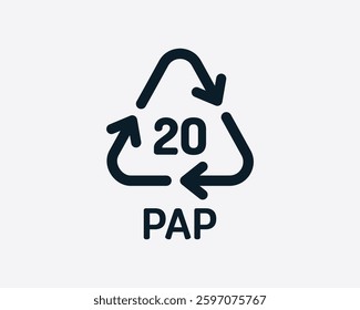 PAP 20. Paper recycling symbol. Packaging icon. High quality vector illustrator.
