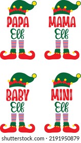 Papa Elf, Mama Elf, Baby Elf, Mini Elf, Merry Christmas, Santa, Christmas Holiday, Vector Illustration Files