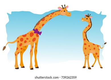 Papa the Giraffe and the son of a giraffe. Vector illustration.