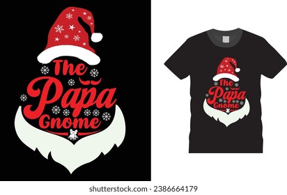 El Papa Gnome, tipografía de Navidad diseño creativo de camisetas con elementos de Navidad. Ilustración, plantilla de diseño vectorial, lista para imprimir afiche, banner, taza, camisa. 