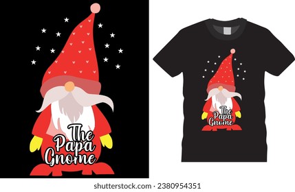 the papa gnome, Christmas Graphic T-shirt Design Vector template. best colorful Christmas t shirt design vector illustration. This design is perfect for t-shirts, banner, pod, card, mugs and more.