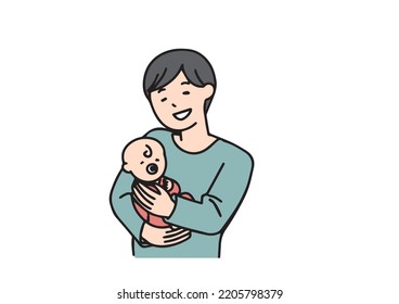 Papa holding a baby Simple line person illustration