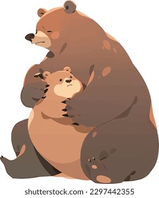 Papa Mama Bear hug Cub Teddy Bear Illustrator