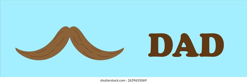 papa text, brown mustache on a blue background