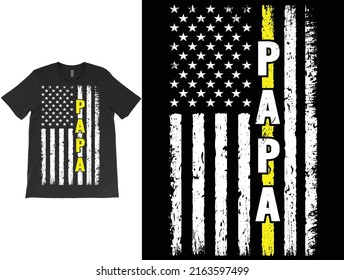 Vector de camisetas PAPA, Tee de la bandera de los Estados Unidos de América de la línea amarilla de Dispatcher, Bandera de los Estados Unidos, Dispatcher Support.