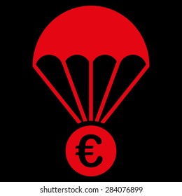 Papachute from BiColor Euro Banking Icon Set. Vector style: flat, red symbol, rounded angles, black background.