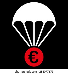 Papachute from BiColor Euro Banking Icon Set. Vector style: flat bicolor, red and white symbol, rounded angles, black background.