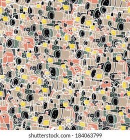 Paparazzi seamless pattern with doodle drawings. Illustration is in eps8 vector mode, background on separate layer. 