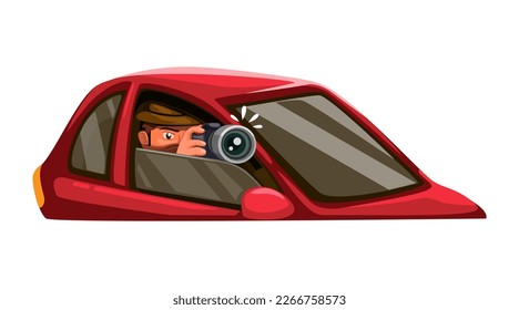 Paparazzi takes photos from inside the car. stalker scene vector