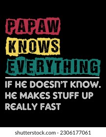 Papaw Knows Everything if he doesn't know he makes stuff up Really fast, Shirt Print Template SVG,  grandparents day