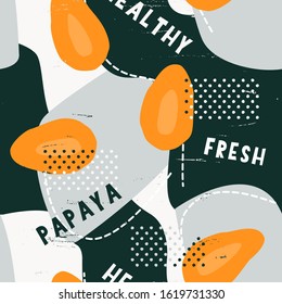 Papaya abstract seamless pattern with organic dynamic shapes, dashed lines and dots for poster, banner background or textile repeating print.