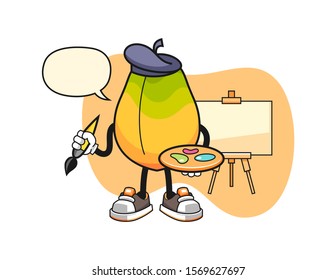 Papaya artist with speech bubble cartoon. Mascot Character vector.