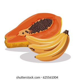 papaya and banana fruit fresh harvest