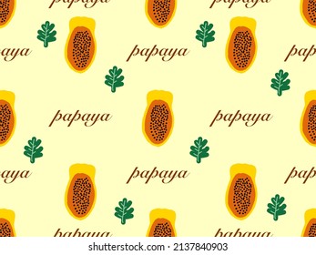 papaya cartoon character seamless pattern on yellow background.