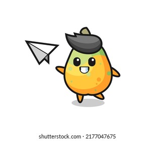 papaya cartoon character throwing paper airplane , cute style design for t shirt, sticker, logo element