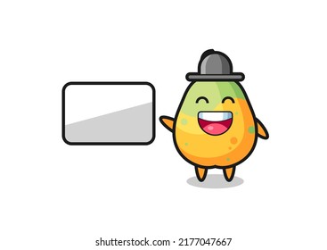 papaya cartoon illustration doing a presentation , cute style design for t shirt, sticker, logo element