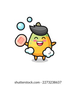 papaya character is bathing while holding soap , cute style design for t shirt, sticker, logo element