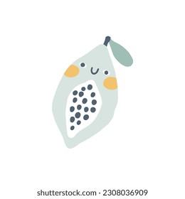 Papaya character icon with smiley face. Hand-drawn cartoon doodle in simple naive style. Vector illustrations in a pastel palette for kids. Isolate cute fruit on a white background