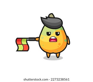papaya character as line judge hold the flag straight horizontally , cute style design for t shirt, sticker, logo element